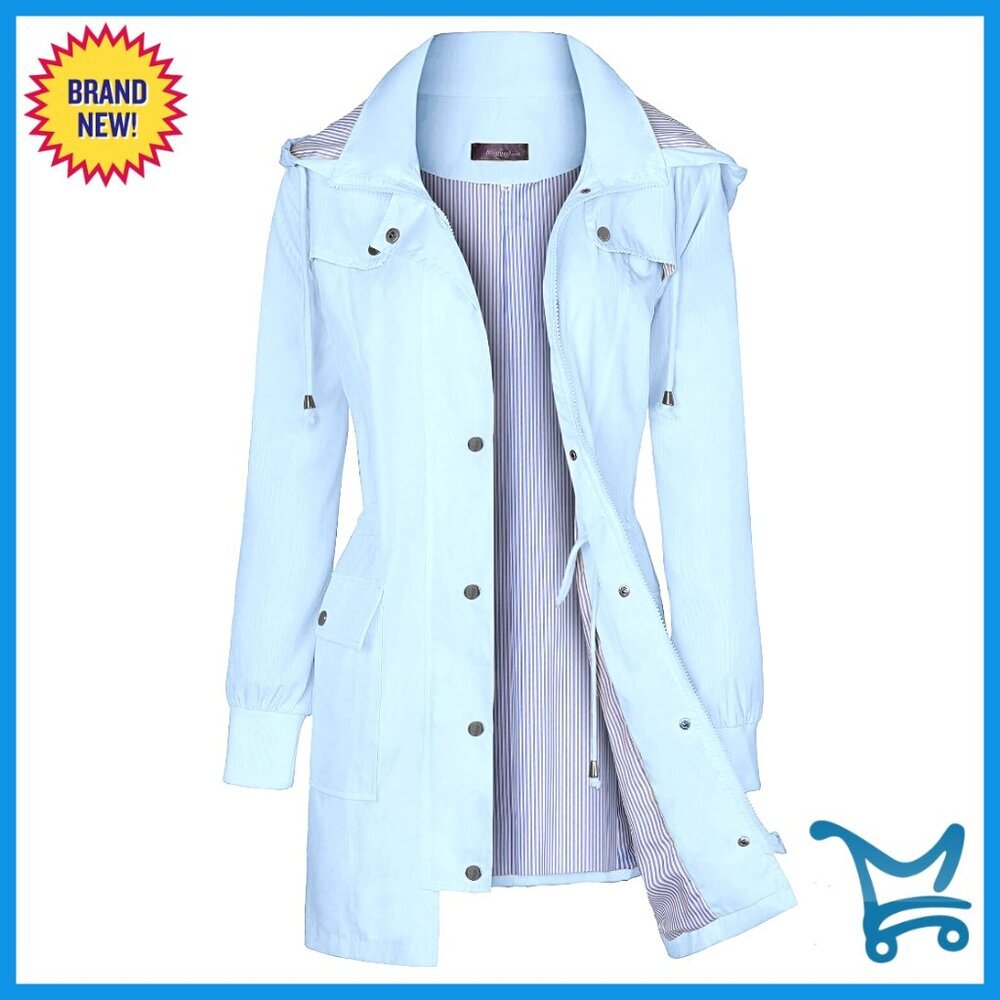 Lightweight Waterproof Rain Jacket Hooded Windbreaker Striped Trench Coat S-XXL